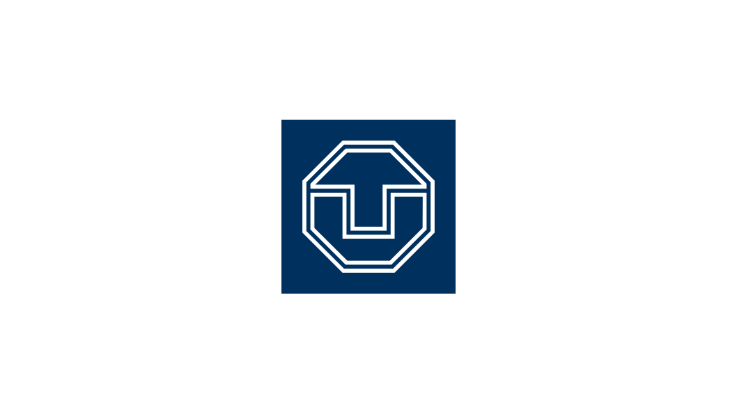 Blaues quadratisches Logo mit einem weiß umrandeten, stilisierten Buchstaben „T“ in Oktogonform.